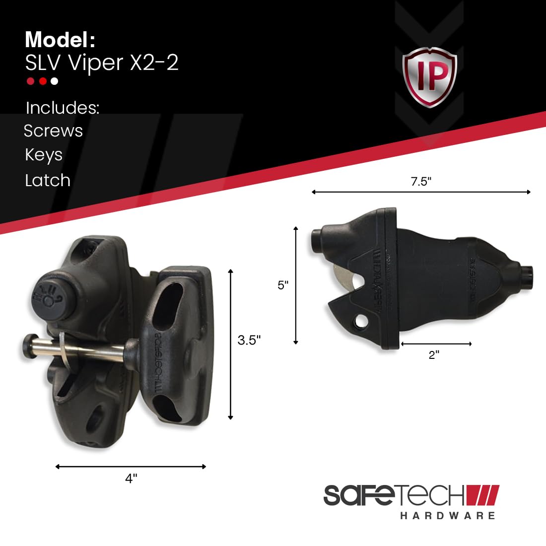 Safetech Hardware Two Sided Gate Latch for 2-inch Post, Wrap Around Design - No Drilling Through The Post, Double Gate Latch w/Push Button on Both Sides, Padlock Lockable Latch (SLV Viper X5)